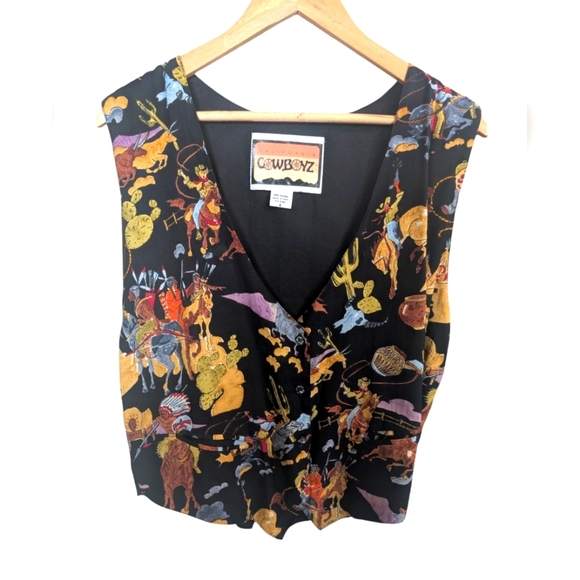 Vintage California Cowboyz 70s Western Cowboy Pattern Vest - Picture 1 of 9